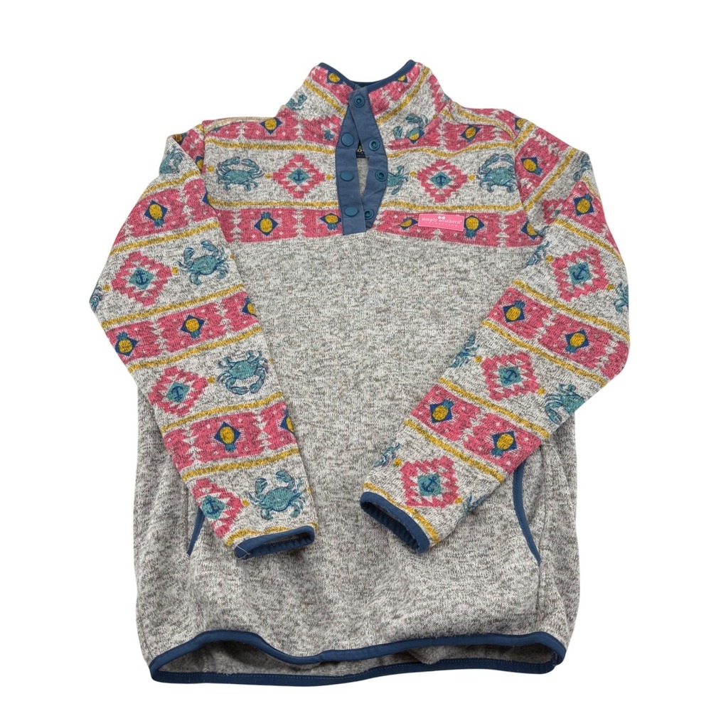 Simply Southern Fleece Crab Pattern Quarter Zip Pullover Women's Size Medium